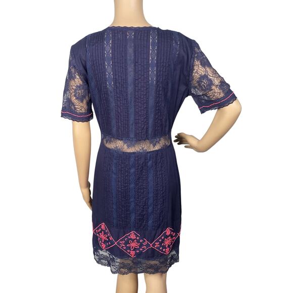 Candela Free People RARE Blue Lace Beaded Prairie Boho Dress SZ M - Picture 11 of 13